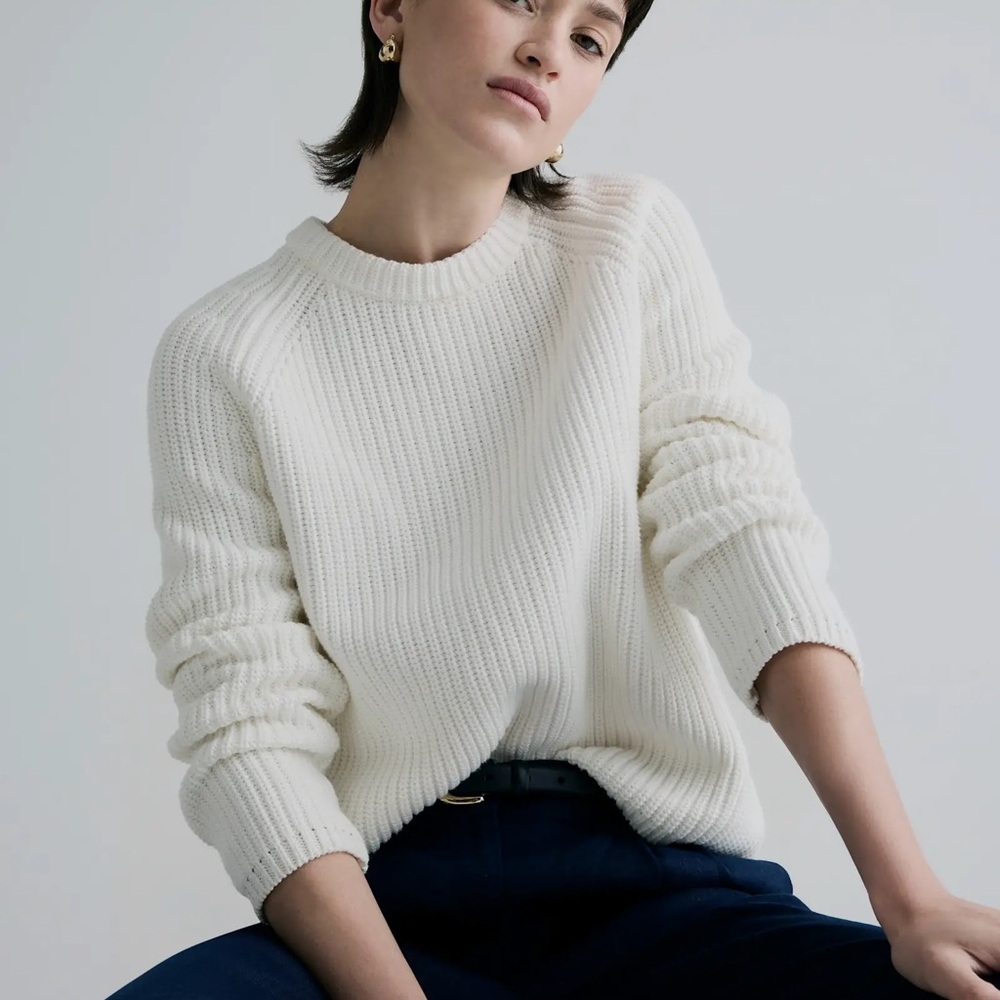 Quince 100% Organic Cotton Fisherman Crew Sweater Ivory small - Picture 3 of 13